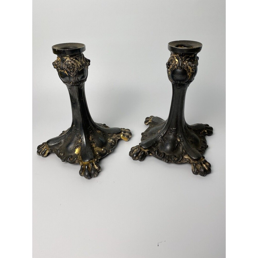 Meridian Silver plate Company Ornate Victorian Pair Of Candlesticks 7” Tall
